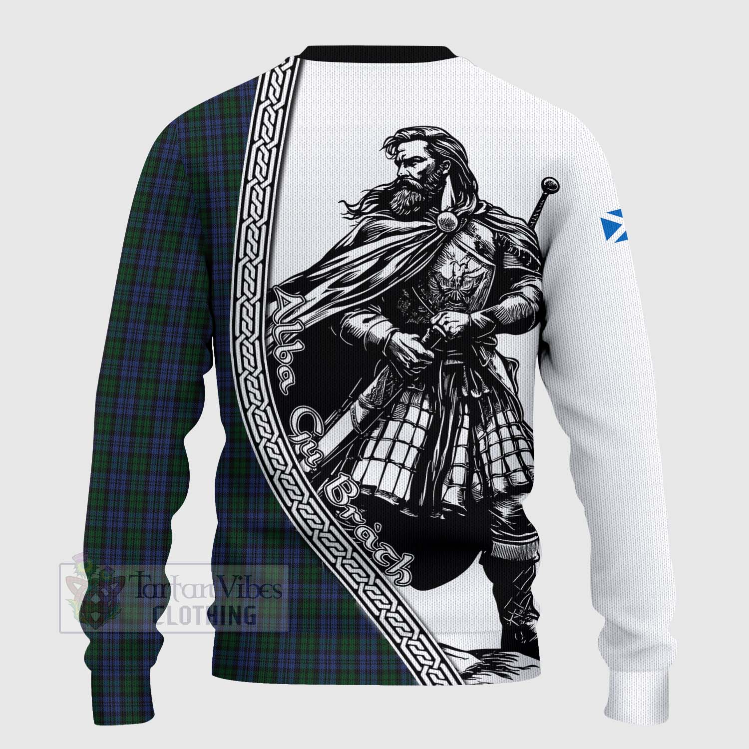 Tartan Vibes Clothing Sutherland Tartan Clan Crest Knitted Sweater with Highlander Warrior Celtic Style