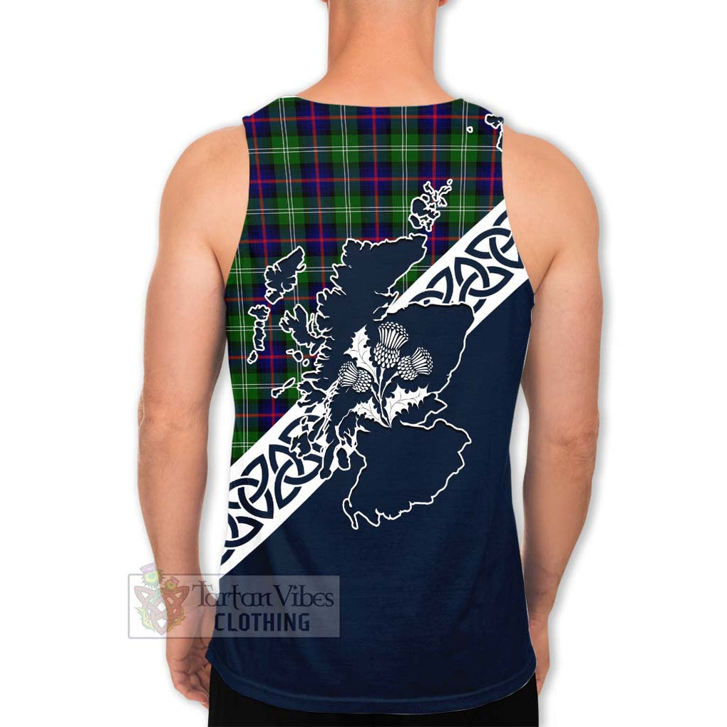 Tartan Vibes Clothing Sutherland Tartan Men's Tank Top Featuring Thistle and Scotland Map