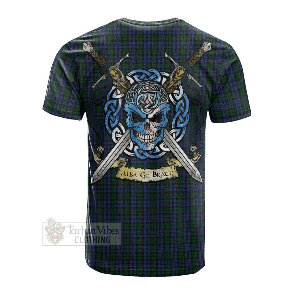 Tartan Vibes Clothing Sutherland Tartan Cotton T-shirt with Family Crest Celtic Skull Style