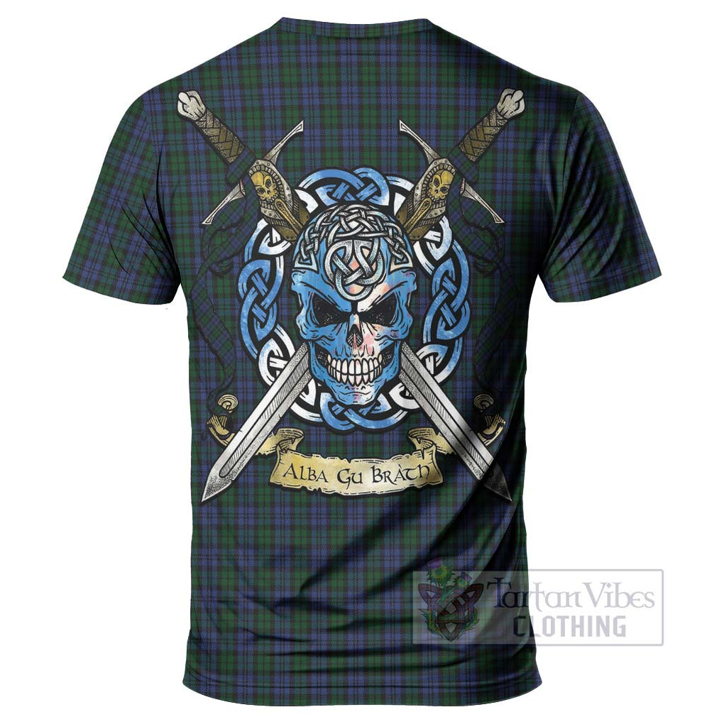 Tartan Vibes Clothing Sutherland Tartan T-Shirt with Family Crest Celtic Skull Style