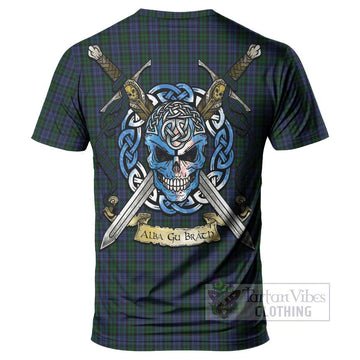 Sutherland Tartan T-Shirt with Family Crest Celtic Skull Style