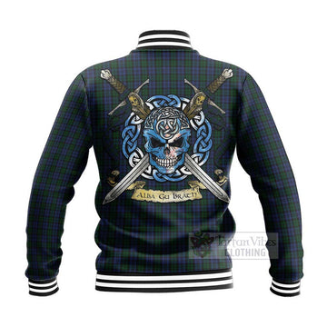 Sutherland Tartan Baseball Jacket with Family Crest Celtic Skull Style