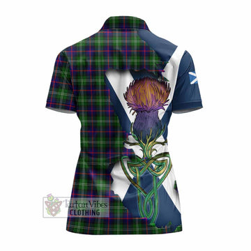 Sutherland Tartan Family Crest Women's Polo Shirt Scottish Thistle Celtic Inspired - Tartan Vibes Clothing