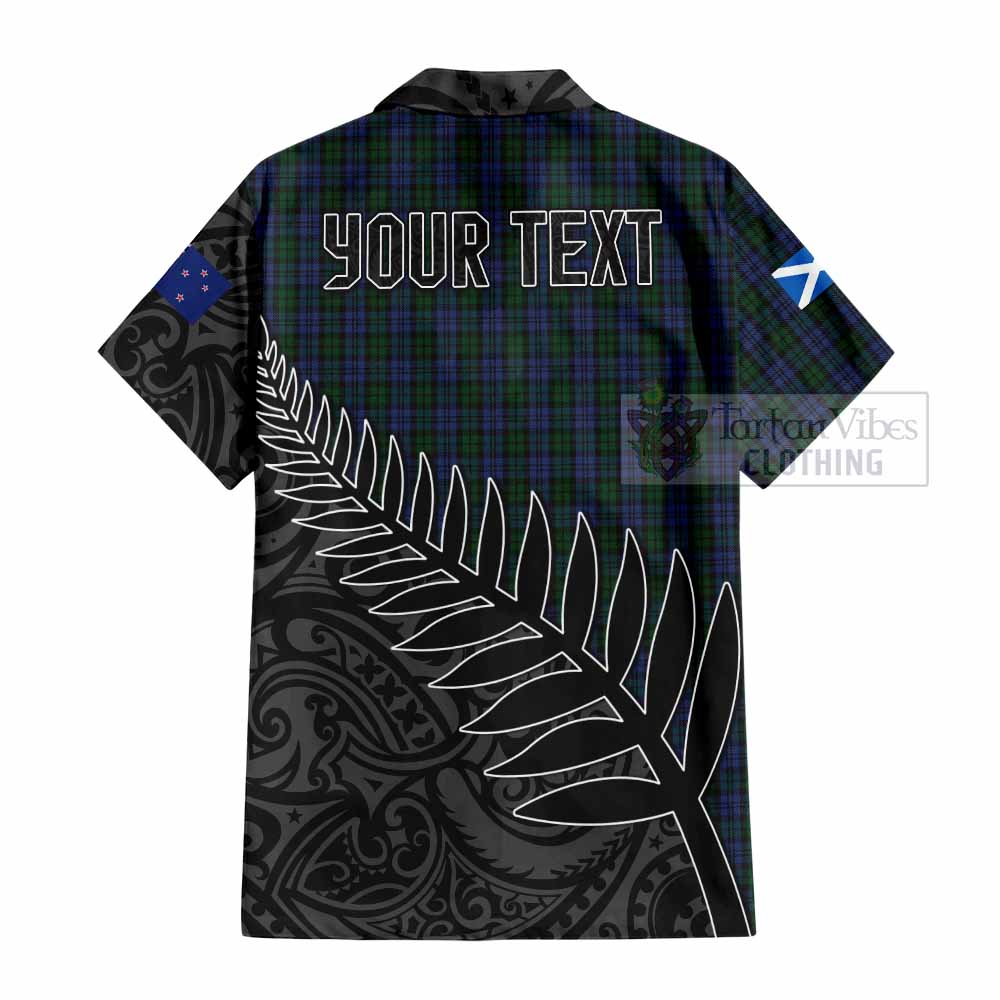 Tartan Vibes Clothing Sutherland Crest Tartan Short Sleeve Button Shirt with New Zealand Silver Fern Half Style