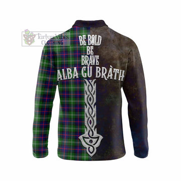 Sutherland Tartan Family Crest Long Sleeve Polo Shirt Alba Gu Brath Be Brave Lion Ancient Style - Tartan Vibes Clothing
