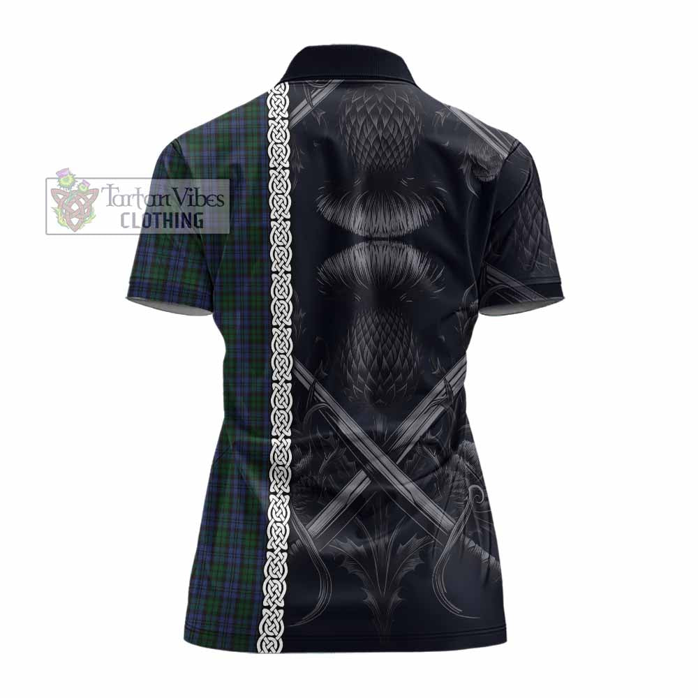 Tartan Vibes Clothing Sutherland Tartan Women's Polo Shirt with Family Crest Cross Sword Thistle Celtic Vibes