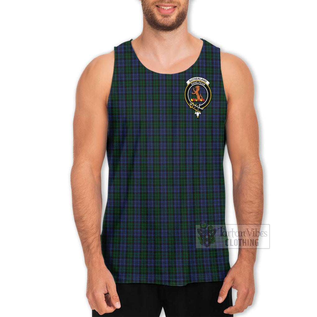 Tartan Vibes Clothing Sutherland Tartan Men's Tank Top with Family Crest and Bearded Skull Holding Bottles of Whiskey