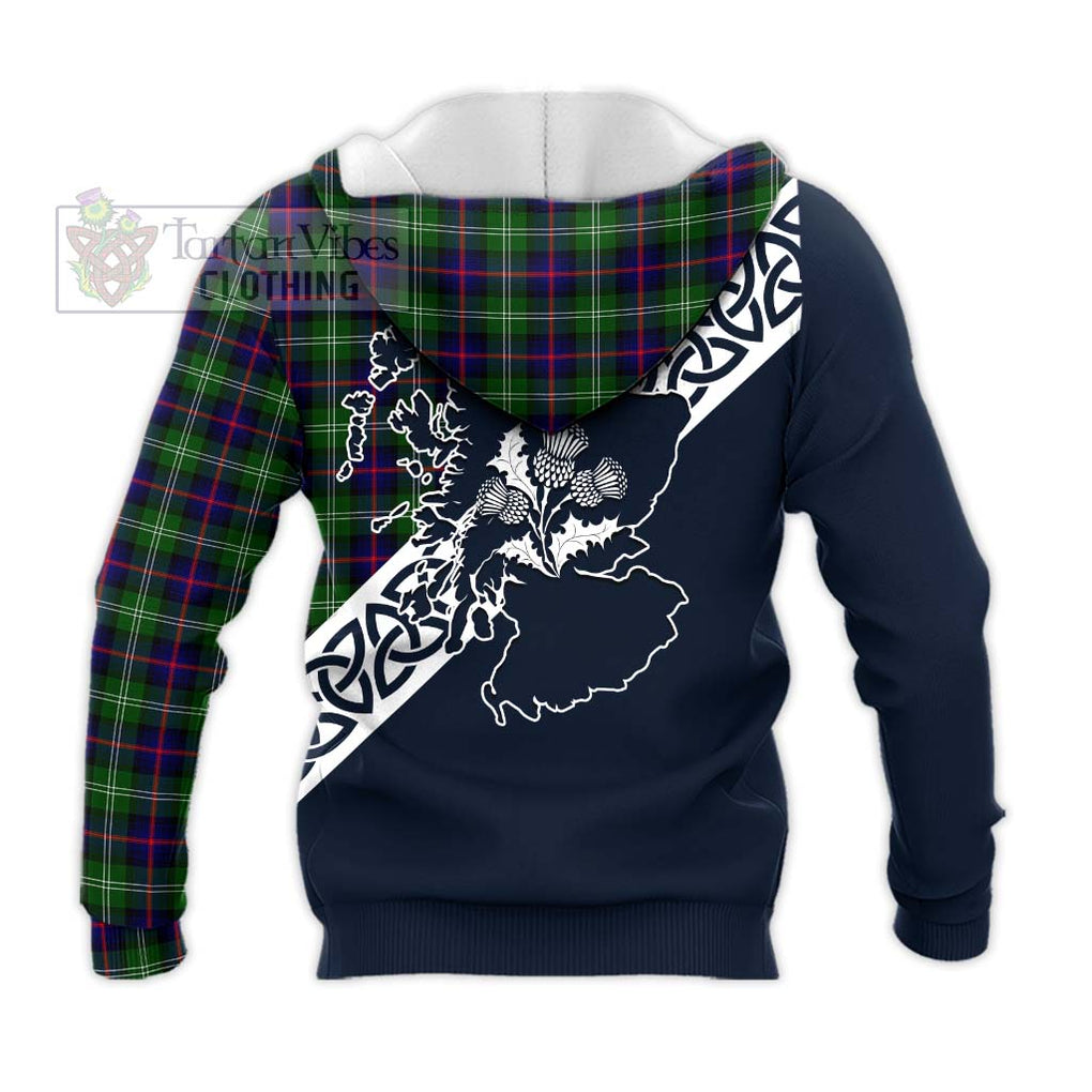 Sutherland Tartan Knitted Hoodie Featuring Thistle and Scotland Map - Tartan Vibes Clothing