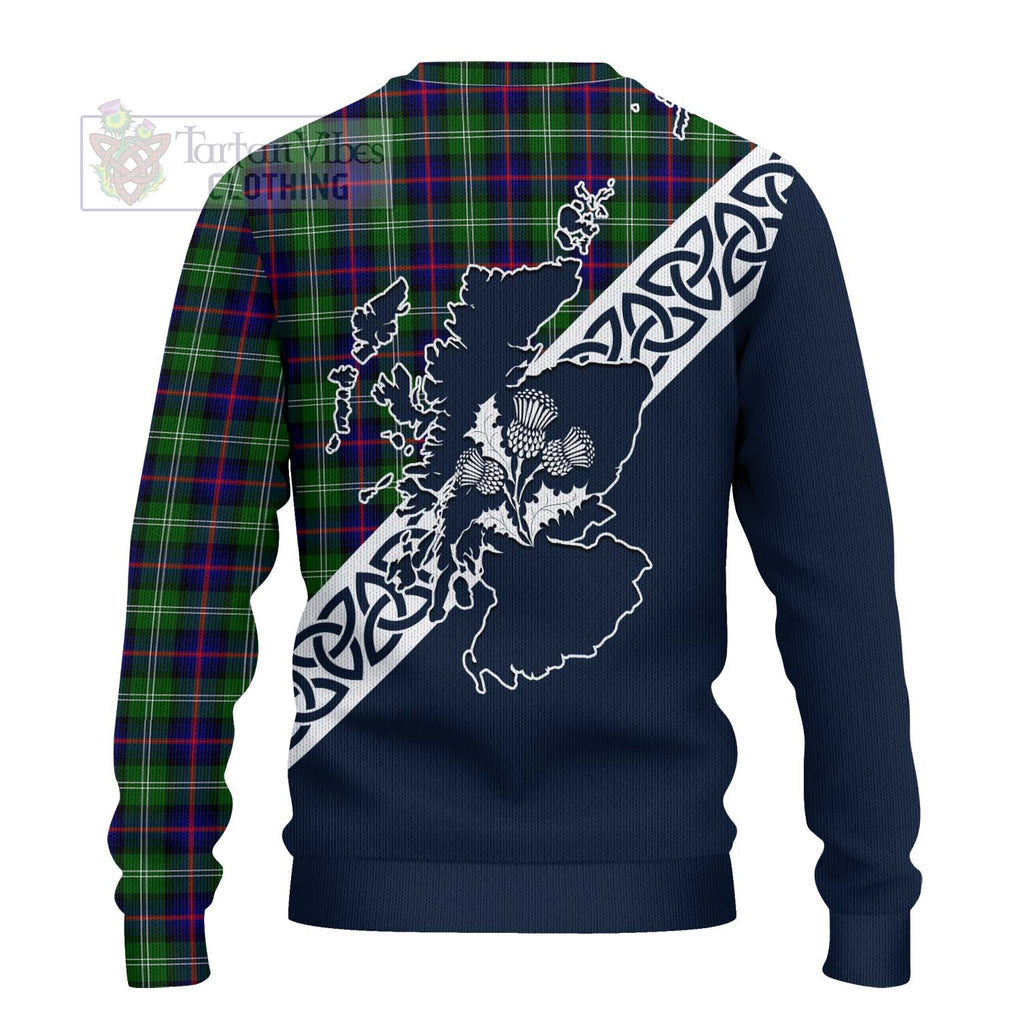 Tartan Vibes Clothing Sutherland Tartan Knitted Sweater Featuring Thistle and Scotland Map