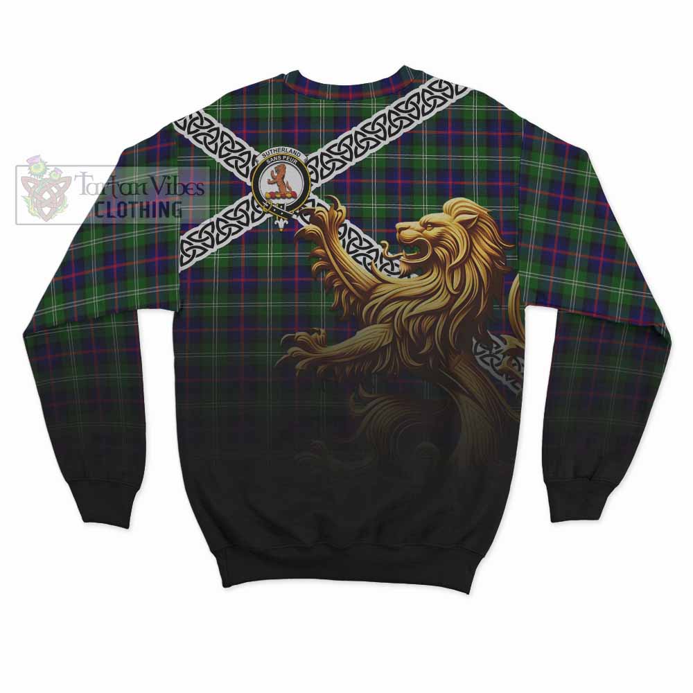 Sutherland Crest Tartan Sweatshirt with Golden Lion Emblem Celtic Style - Tartan Vibes Clothing