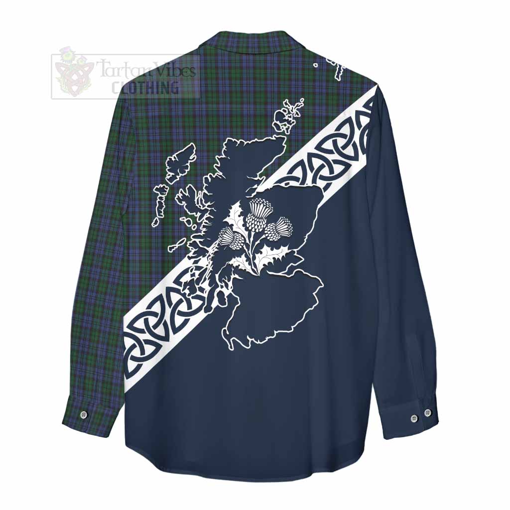 Tartan Vibes Clothing Sutherland Tartan Women's Casual Shirt Featuring Thistle and Scotland Map