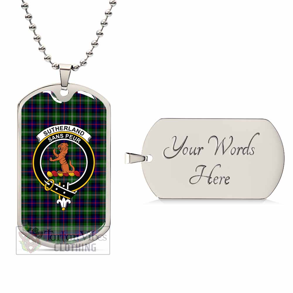 Tartan Vibes Clothing Sutherland Tartan Dog Tag Necklace with Family Crest