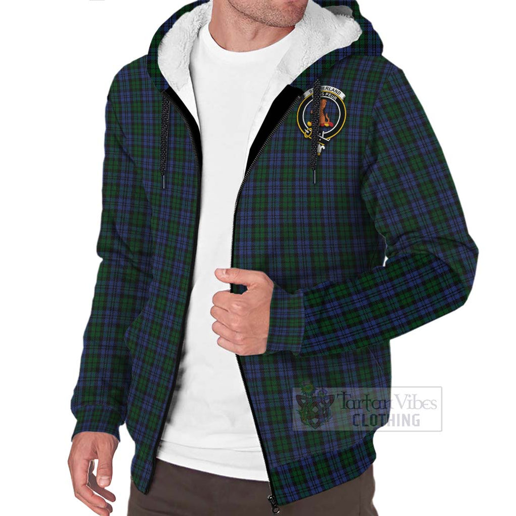 Tartan Vibes Clothing Sutherland Tartan Sherpa Hoodie with Family Crest Celtic Skull Style