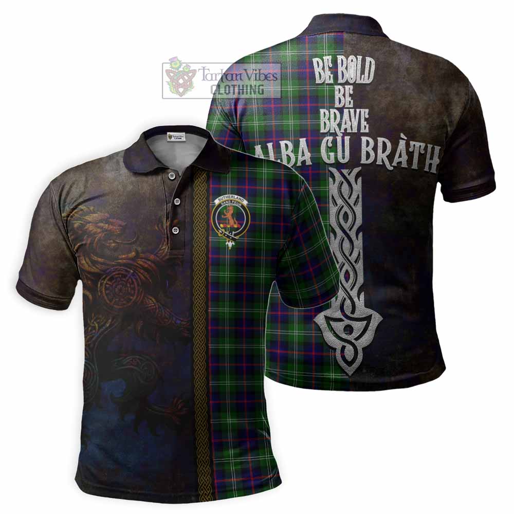 Sutherland Tartan Family Crest Polo Shirt Alba Gu Brath Be Brave Lion Ancient Style - Tartan Vibes Clothing