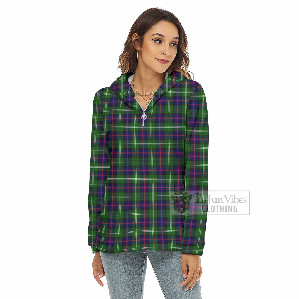 Tartan Vibes Clothing Sutherland Tartan Women's Borg  Half Zip Fleece Hoodie