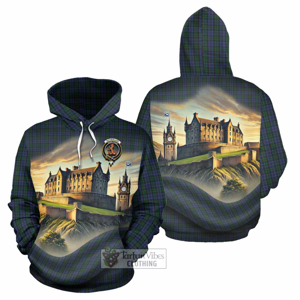 Sutherland Tartan Family Crest Hoodie with Scottish Ancient Castle Style - Tartan Vibes Clothing