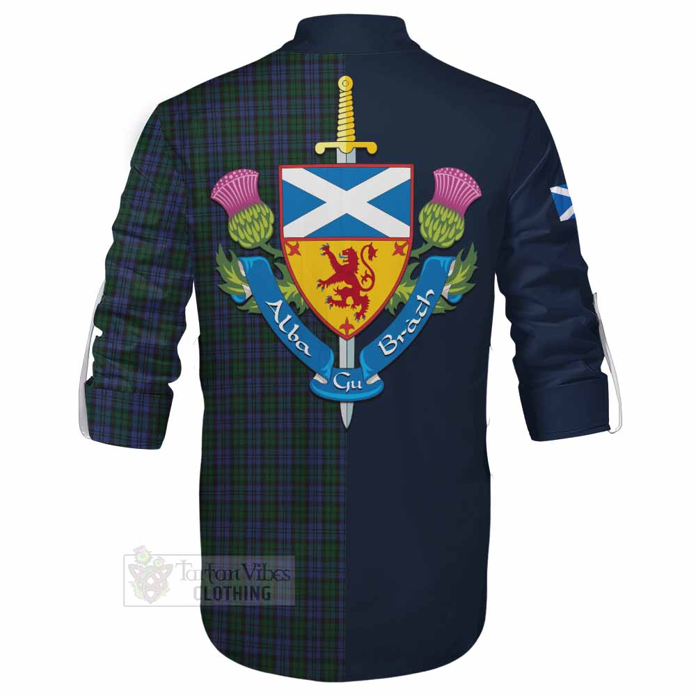 Sutherland Tartan Ghillie Kilt Shirt Alba with Scottish Lion Royal Arm Half Style