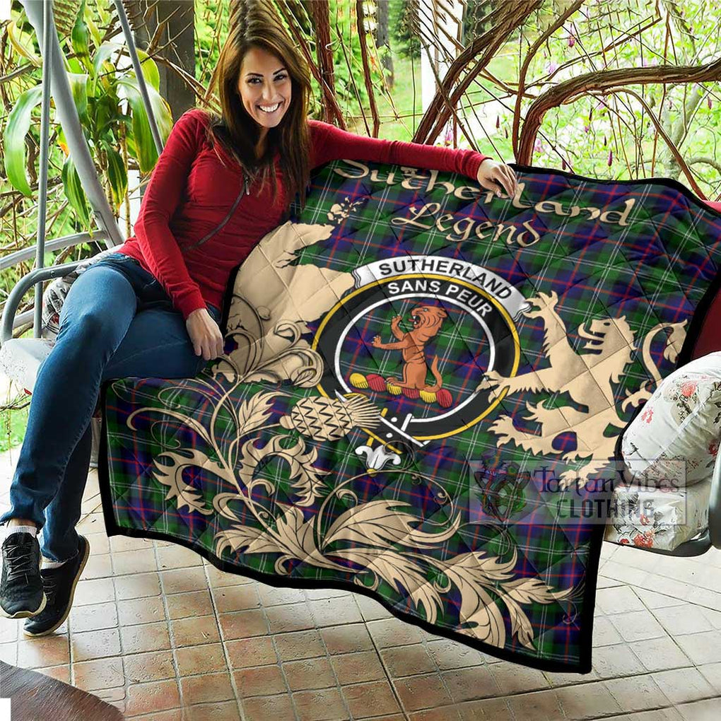 Tartan Vibes Clothing Sutherland Tartan Quilt with Family Crest and Scottish Symbol Style