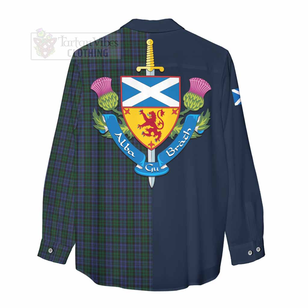 Tartan Vibes Clothing Sutherland Tartan Women's Casual Shirt Alba with Scottish Lion Royal Arm Half Style