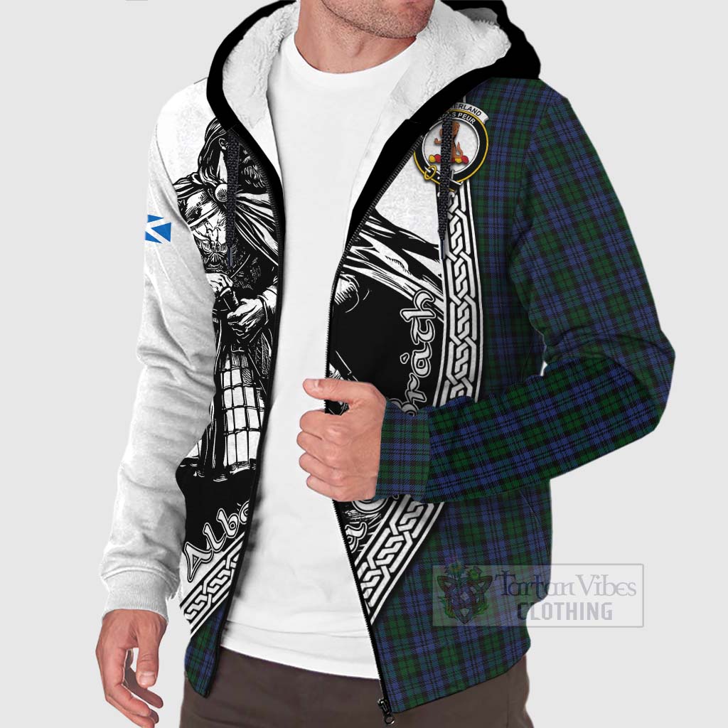 Tartan Vibes Clothing Sutherland Tartan Clan Crest Sherpa Hoodie with Highlander Warrior Celtic Style