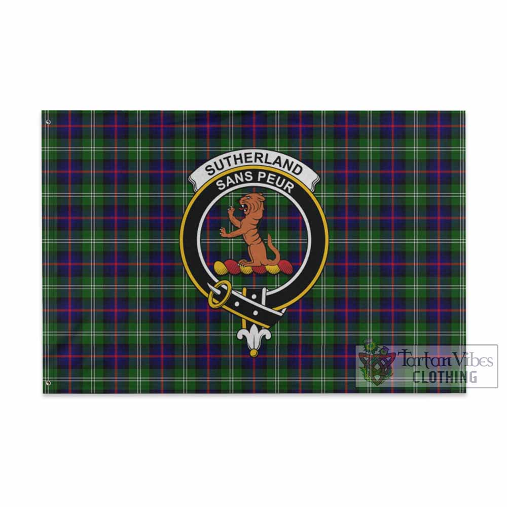 Tartan Vibes Clothing Sutherland Tartan House Flag with Family Crest