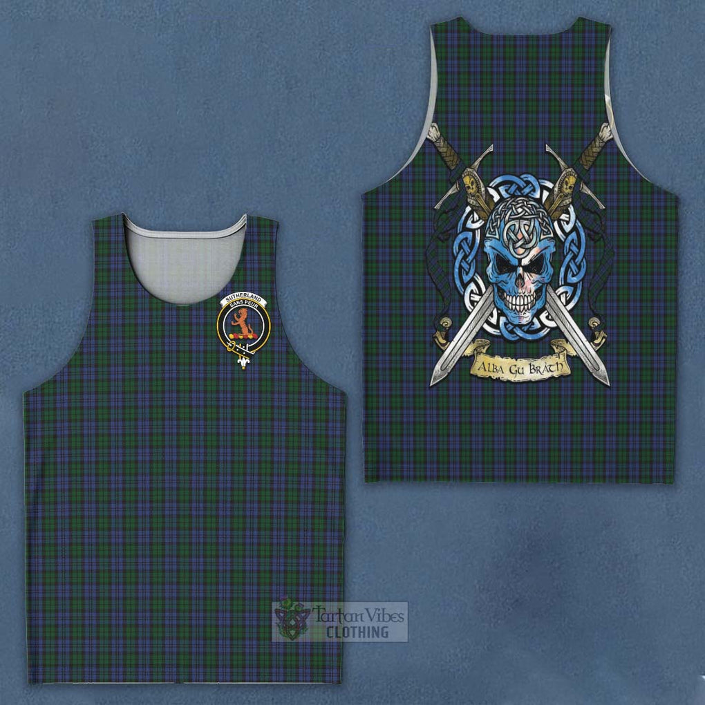 Sutherland Tartan Men's Tank Top with Family Crest Celtic Skull Style - Tartan Vibes Clothing
