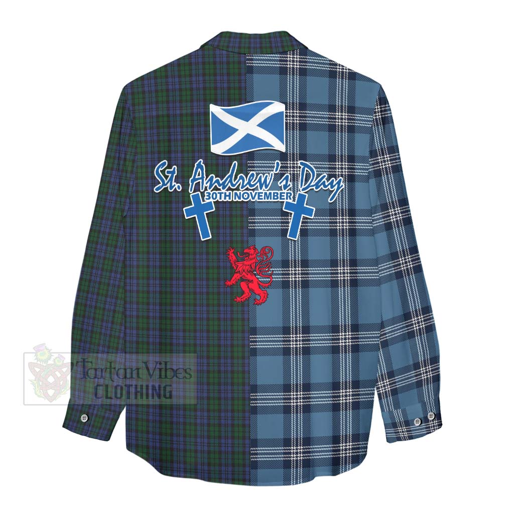 Tartan Vibes Clothing Sutherland Tartan Women's Casual Shirt Happy St. Andrew's Day Half Tartan Style