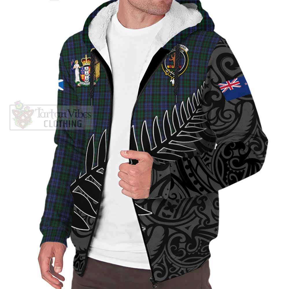 Tartan Vibes Clothing Sutherland Crest Tartan Sherpa Hoodie with New Zealand Silver Fern Half Style