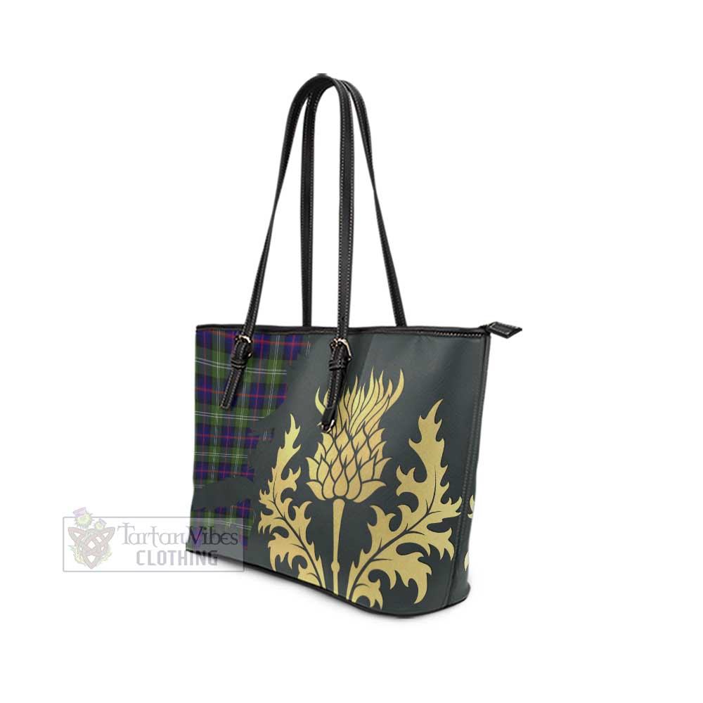 Sutherland Tartan Leather Tote Bag Gold Thistle Style - Tartan Vibes Clothing