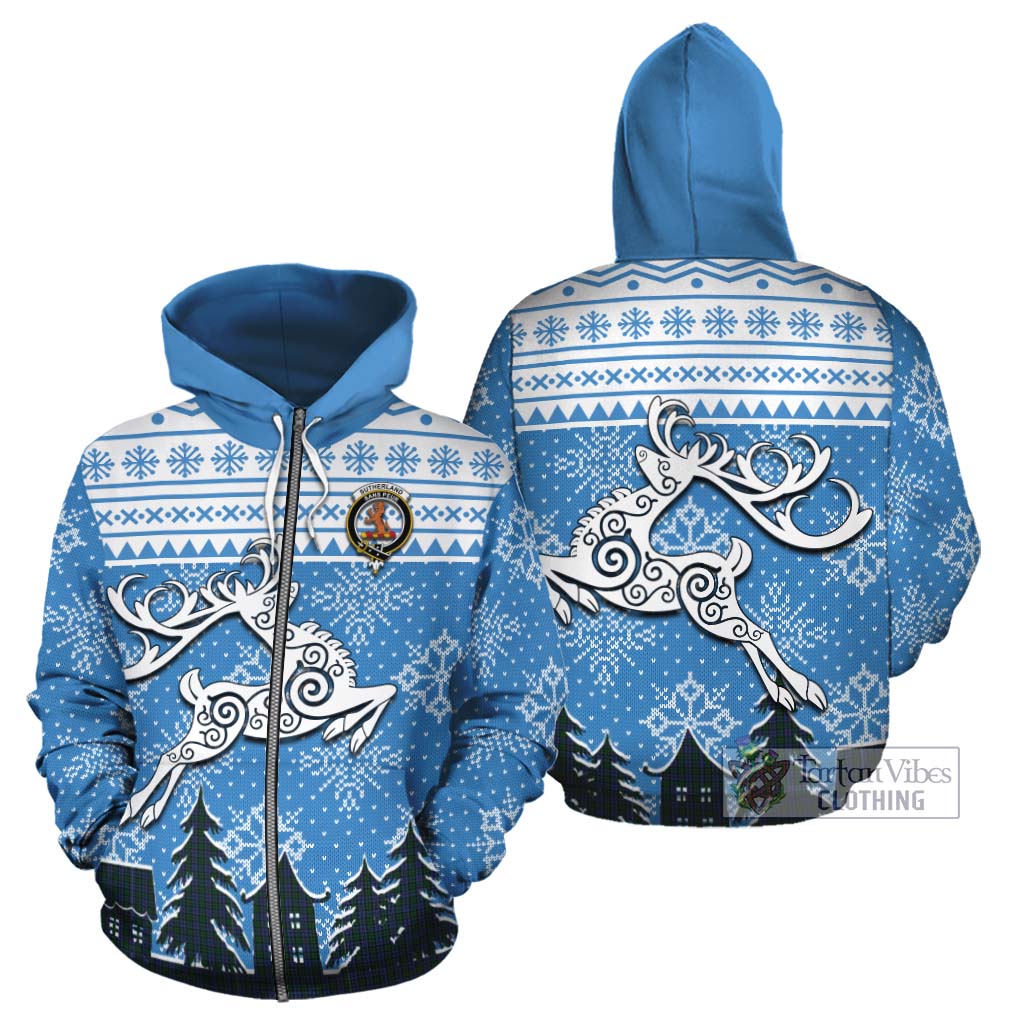 Tartan Vibes Clothing Sutherland Clan Christmas Cotton Hoodie Celtic Reindeer Style