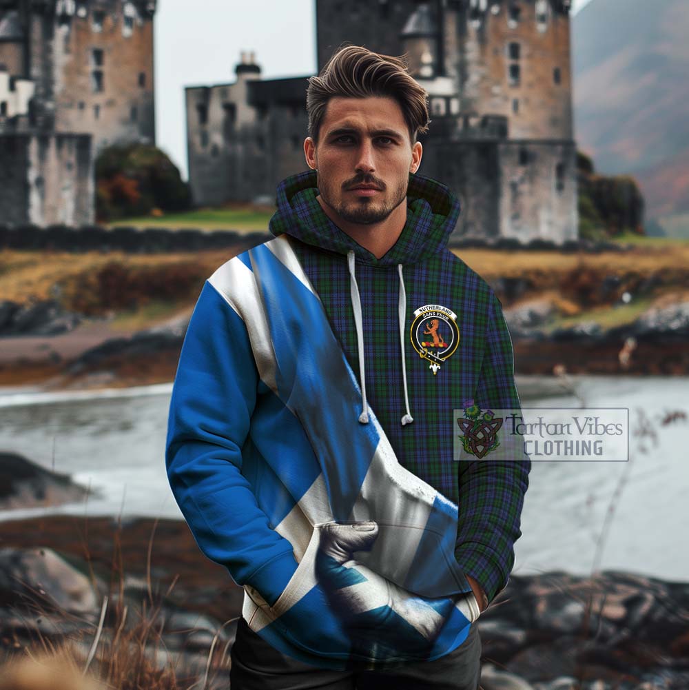 Tartan Vibes Clothing Sutherland Tartan Cotton Hoodie with Family Crest Scotland Patriotic Style