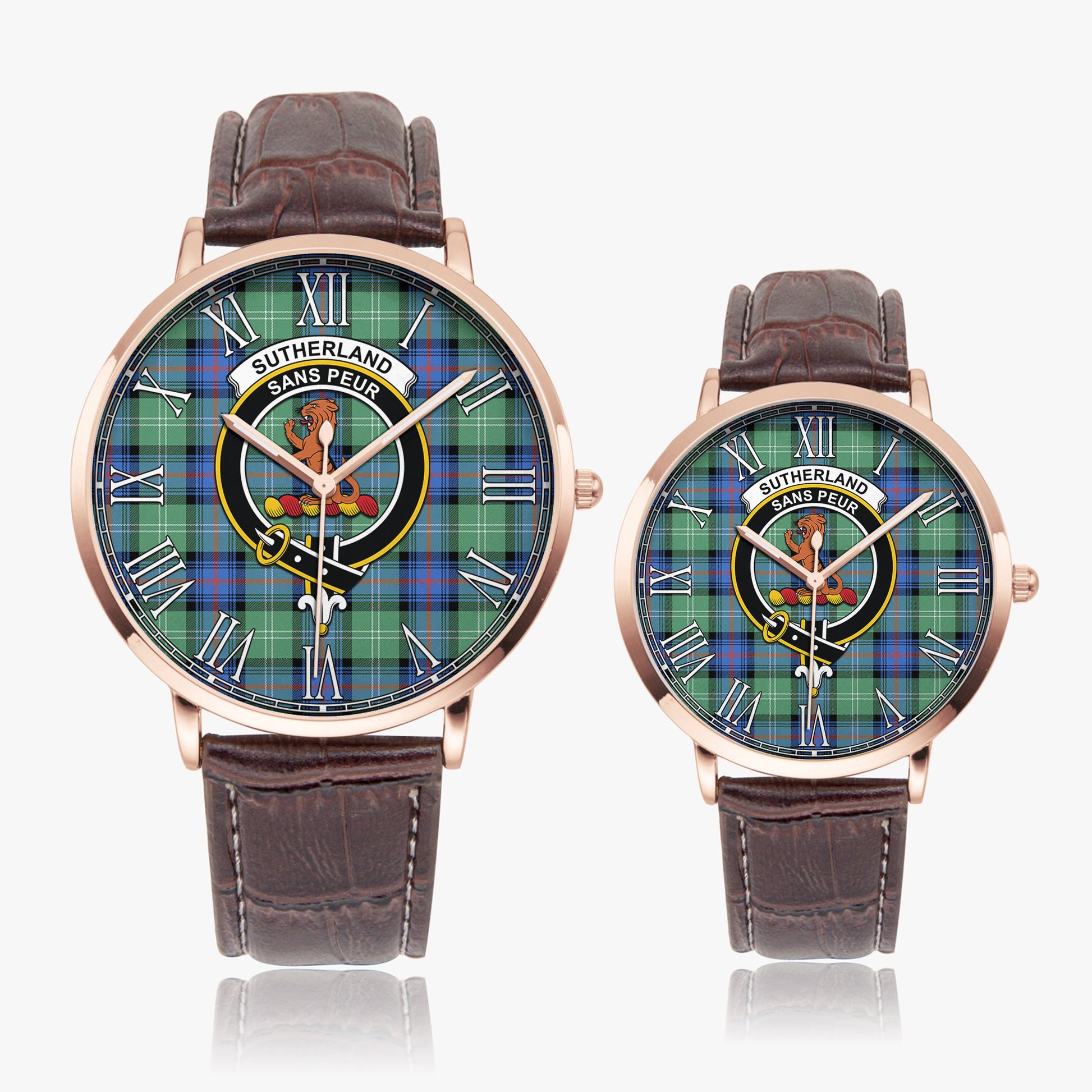 Sutherland Ancient Tartan Family Crest Leather Strap Quartz Watch - Tartanvibesclothing