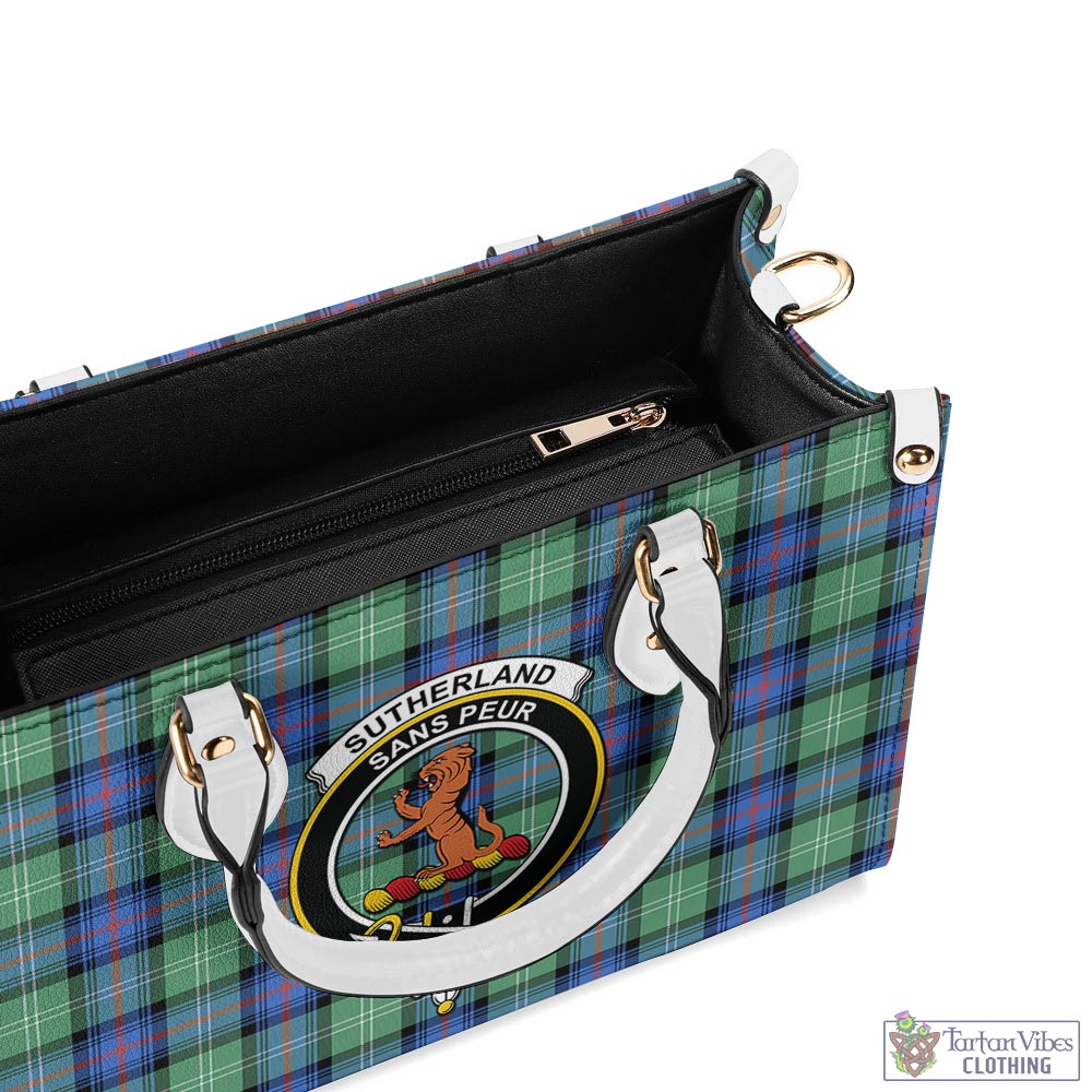 Tartan Vibes Clothing Sutherland Ancient Tartan Luxury Leather Handbags with Family Crest