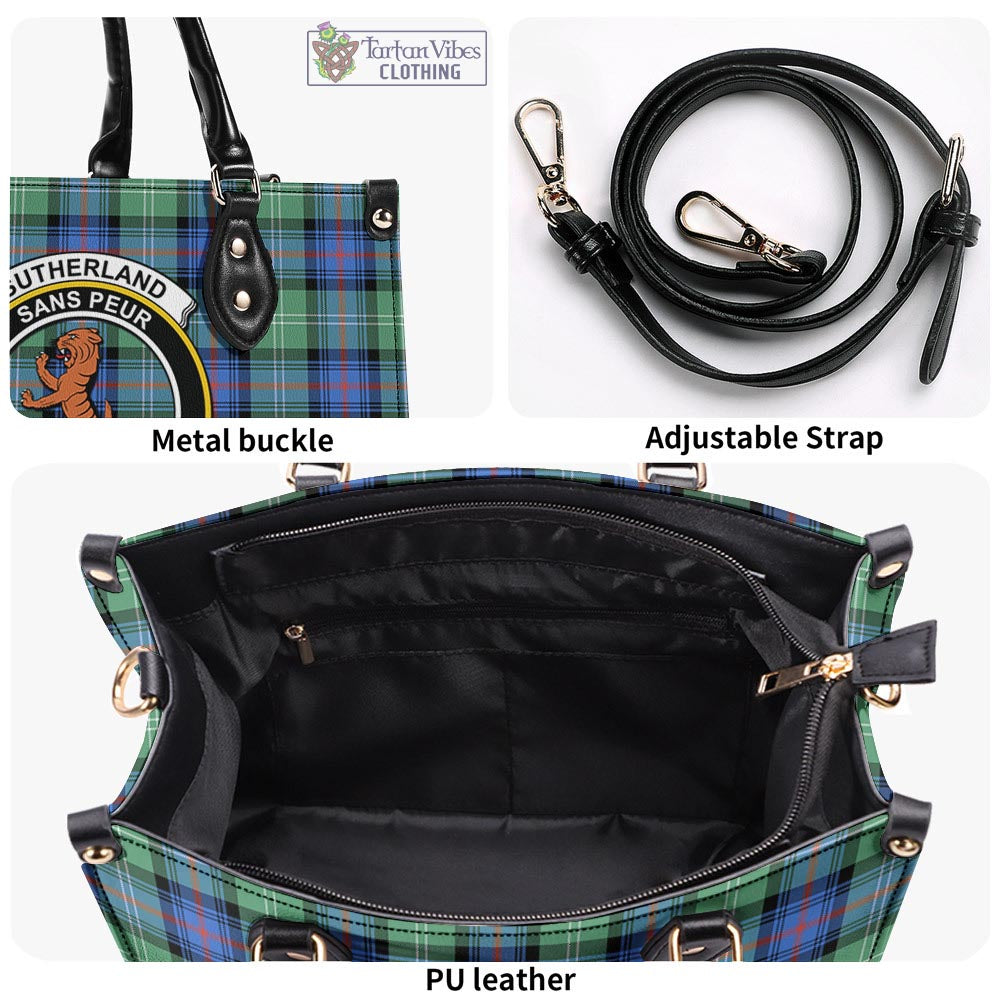 Tartan Vibes Clothing Sutherland Ancient Tartan Luxury Leather Handbags with Family Crest