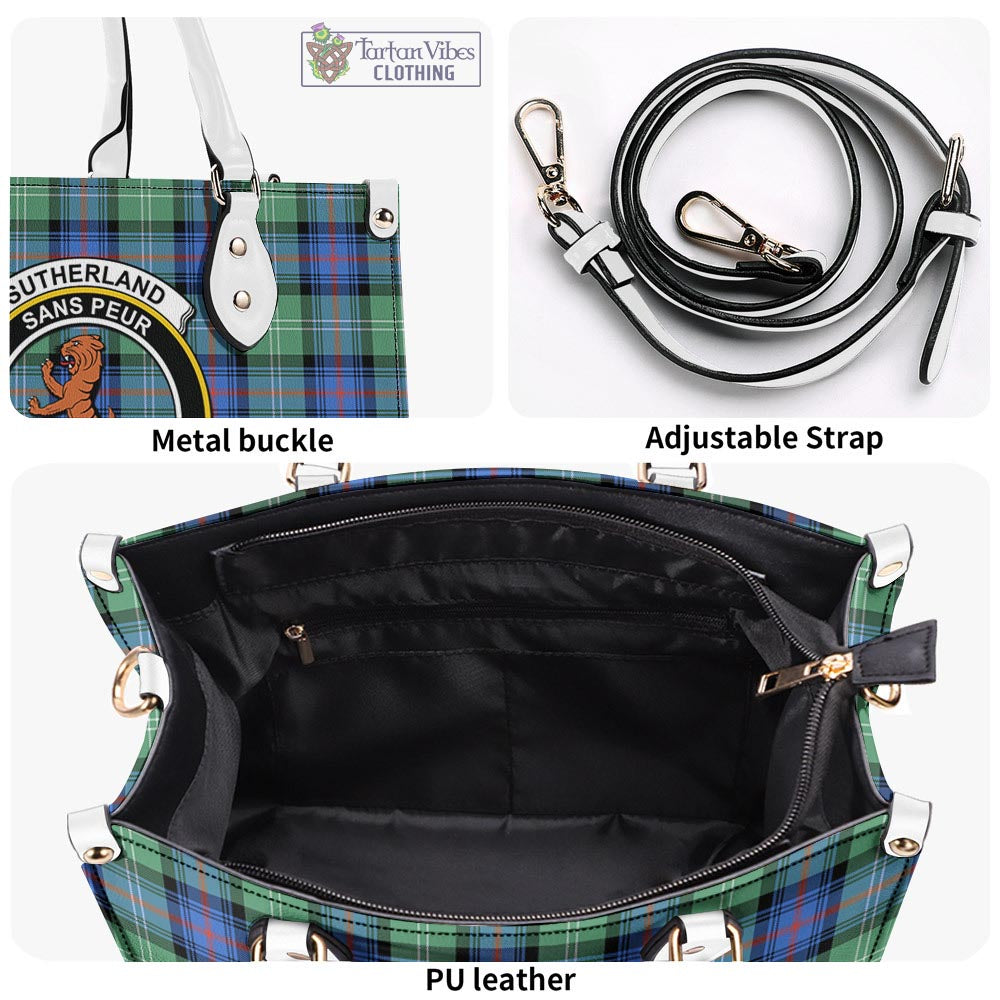 Tartan Vibes Clothing Sutherland Ancient Tartan Luxury Leather Handbags with Family Crest