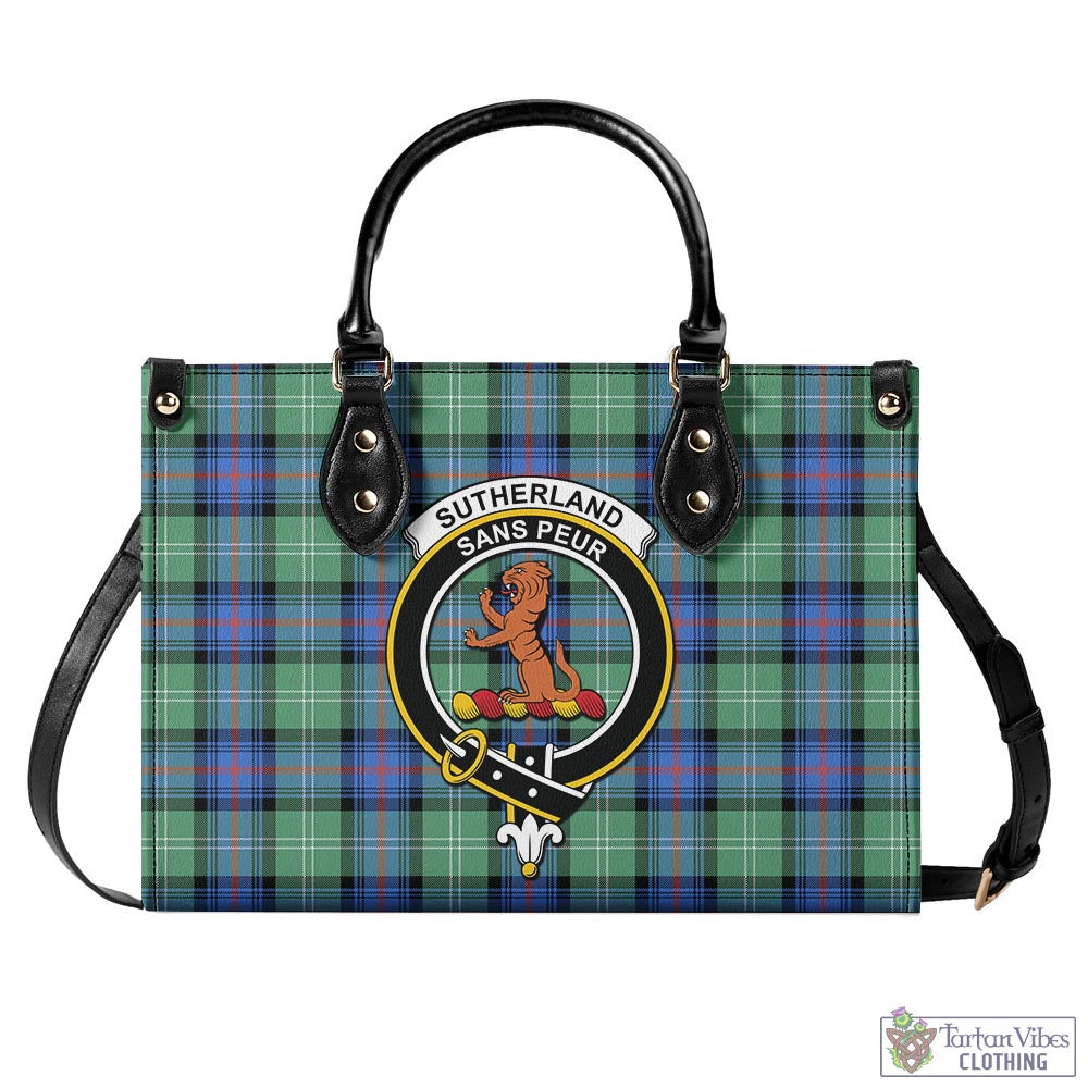 Tartan Vibes Clothing Sutherland Ancient Tartan Luxury Leather Handbags with Family Crest