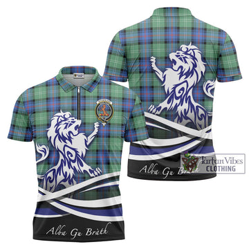 Sutherland Ancient Tartan Zipper Polo Shirt with Alba Gu Brath Regal Lion Emblem