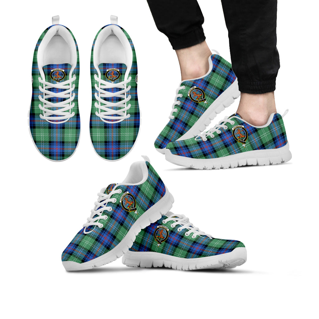 Sutherland Ancient Tartan Sneakers with Family Crest Kid's Sneakers - Tartan Vibes Clothing