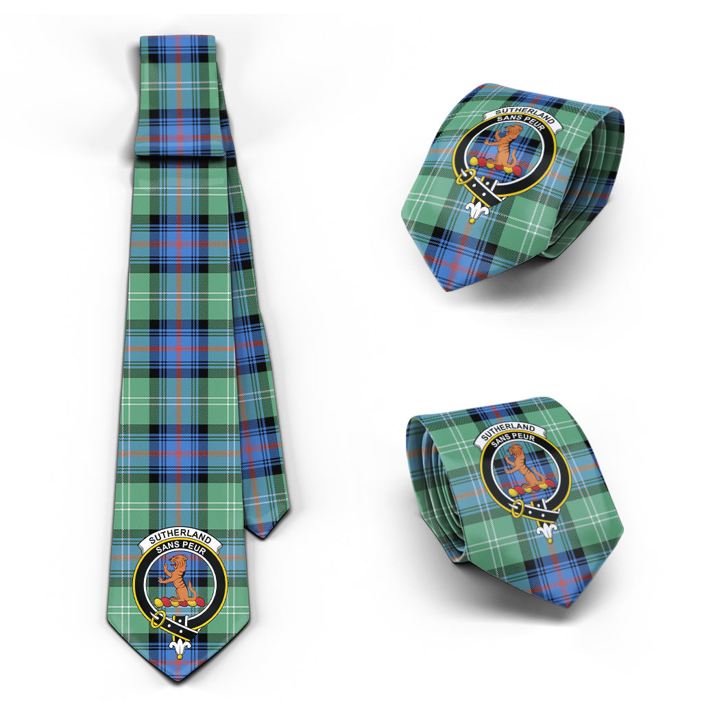 Sutherland Ancient Tartan Classic Necktie with Family Crest Necktie One Size - Tartan Vibes Clothing