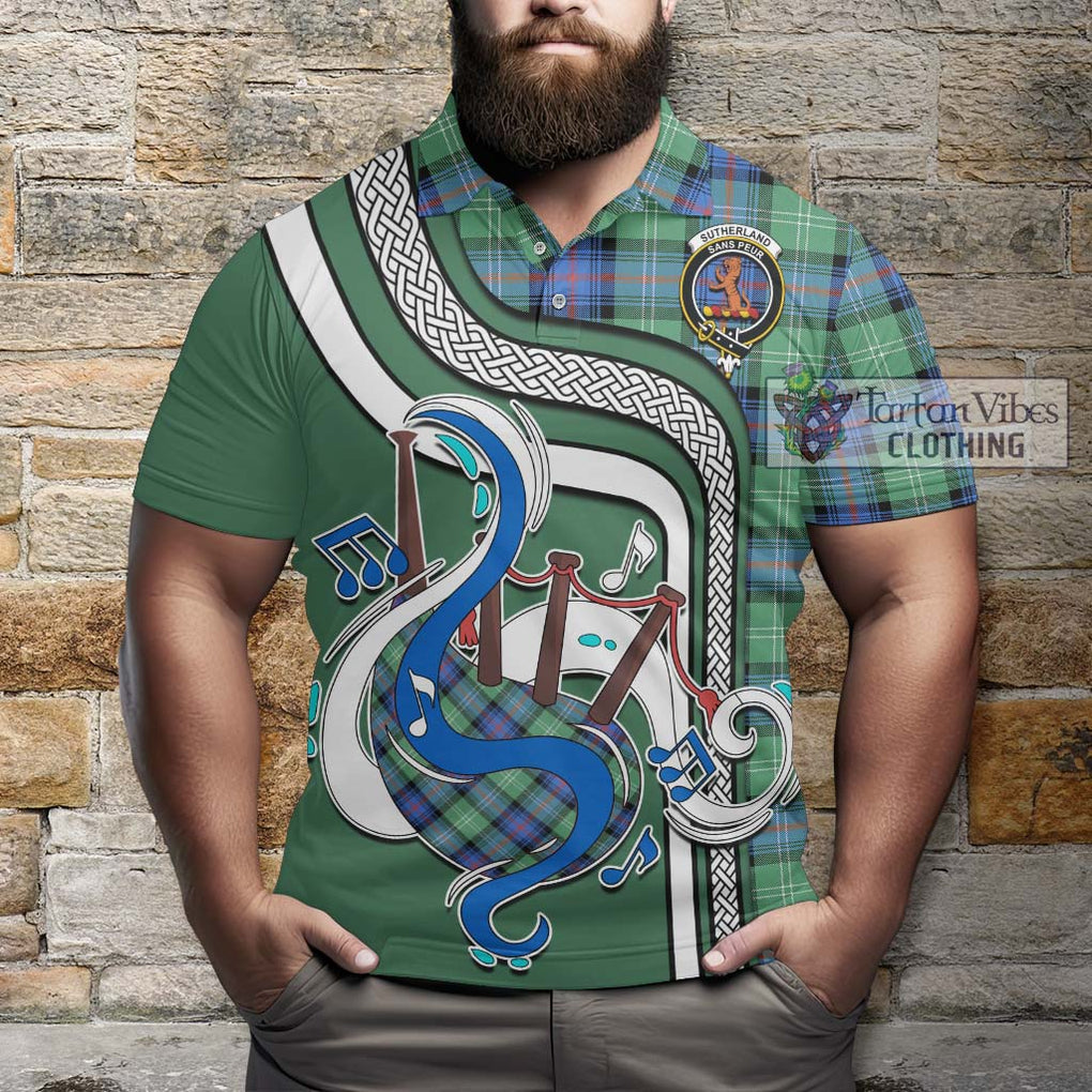 Tartan Vibes Clothing Sutherland Ancient Tartan Polo Shirt with Epic Bagpipe Style