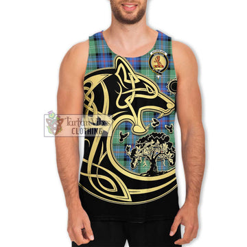 Sutherland Ancient Tartan Men's Tank Top with Family Crest Celtic Wolf Style