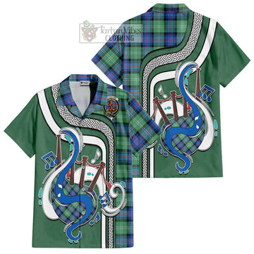 Sutherland Ancient Tartan Short Sleeve Button Shirt with Epic Bagpipe Style