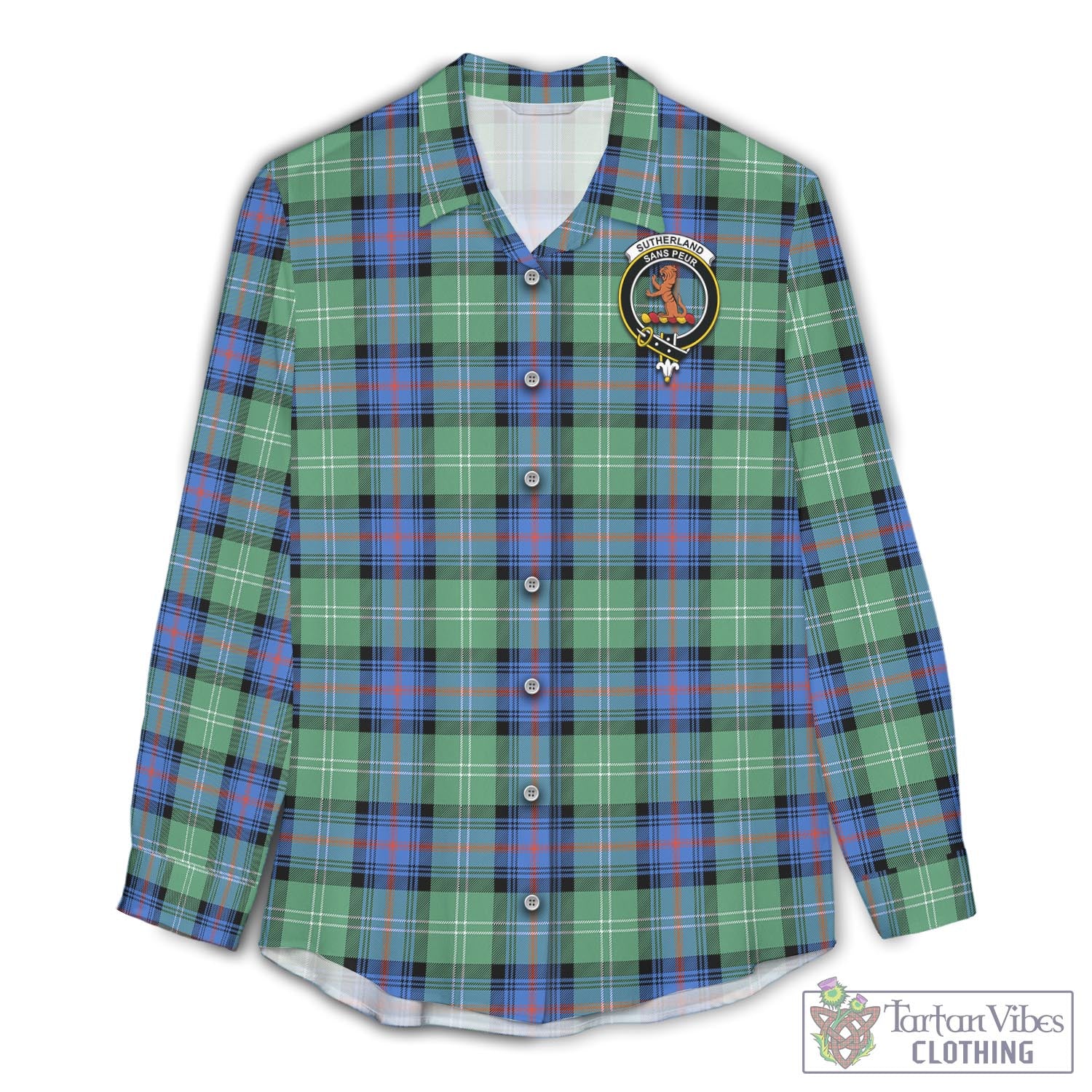 Tartan Vibes Clothing Sutherland Ancient Tartan Womens Casual Shirt with Family Crest