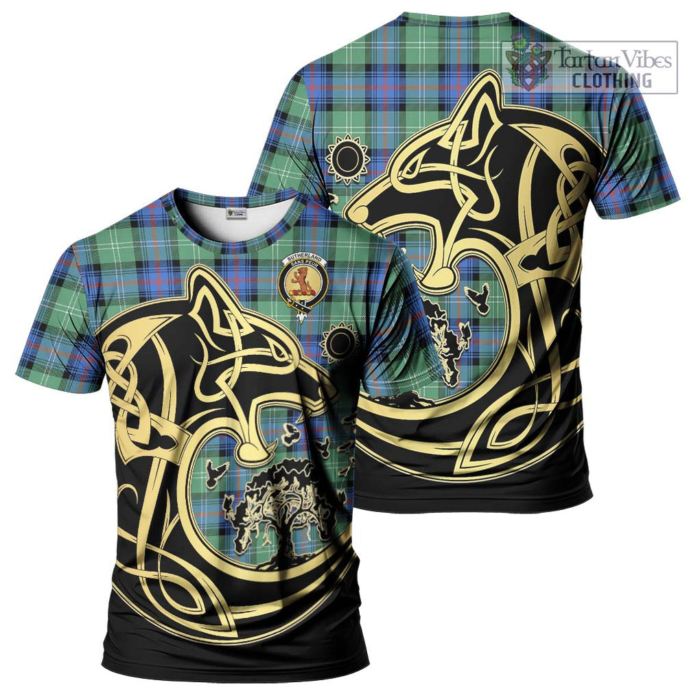 Sutherland Ancient Tartan T-Shirt with Family Crest Celtic Wolf Style Kid's Shirt - Tartan Vibes Clothing