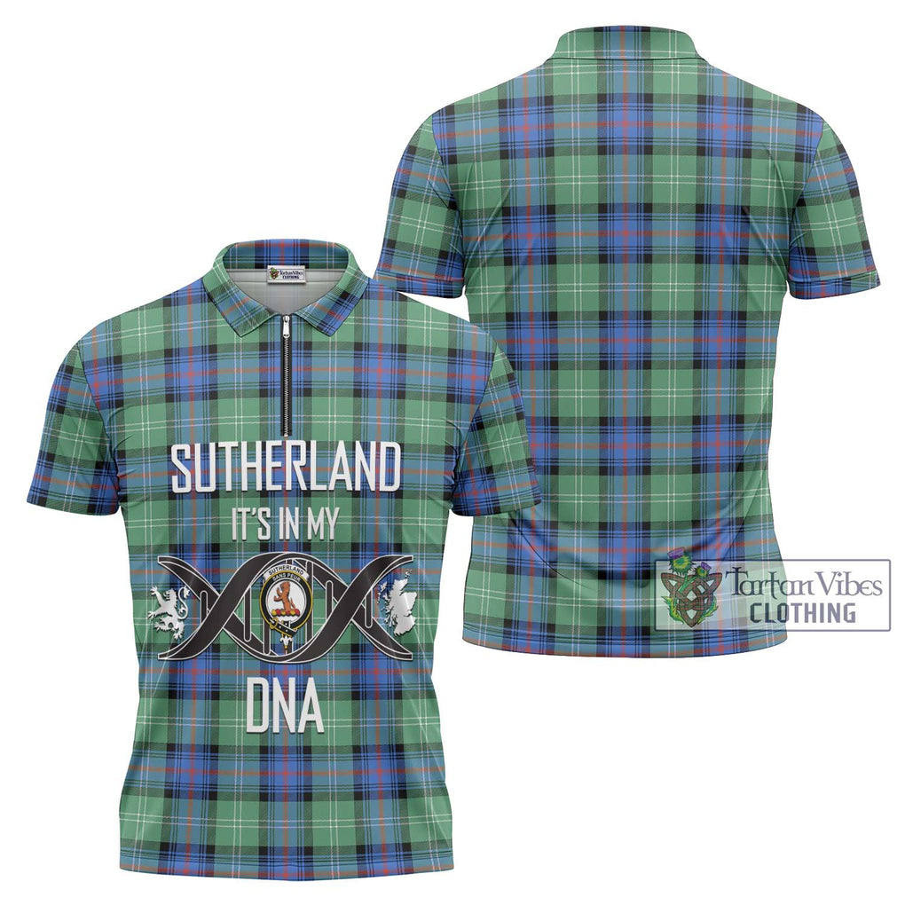 Sutherland Ancient Tartan Zipper Polo Shirt with Family Crest DNA In Me Style Unisex - Tartanvibesclothing Shop