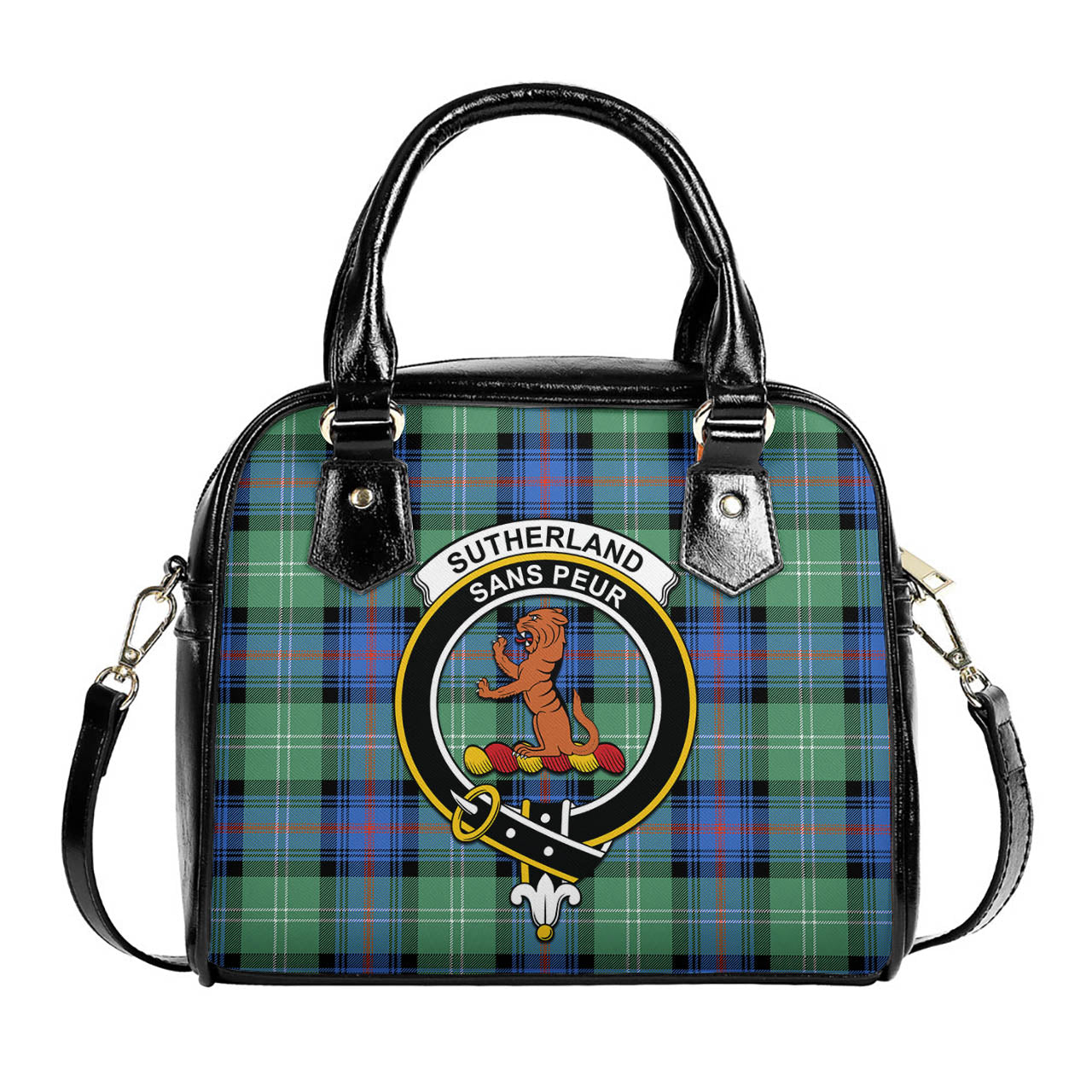 Sutherland Ancient Tartan Shoulder Handbags with Family Crest One Size 6*25*22 cm - Tartanvibesclothing