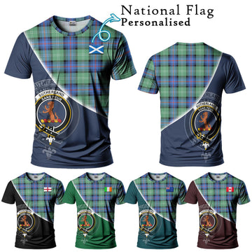 Sutherland Ancient Tartan T-Shirt with Personalised National Flag and Family Crest Half Style