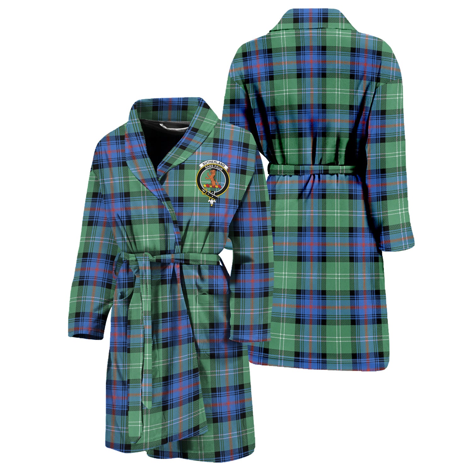 Sutherland Ancient Tartan Bathrobe with Family Crest Unisex S - Tartan Vibes Clothing