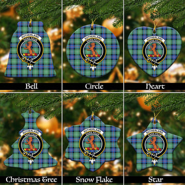 Sutherland Ancient Tartan Christmas Ceramic Ornaments with Family Crest