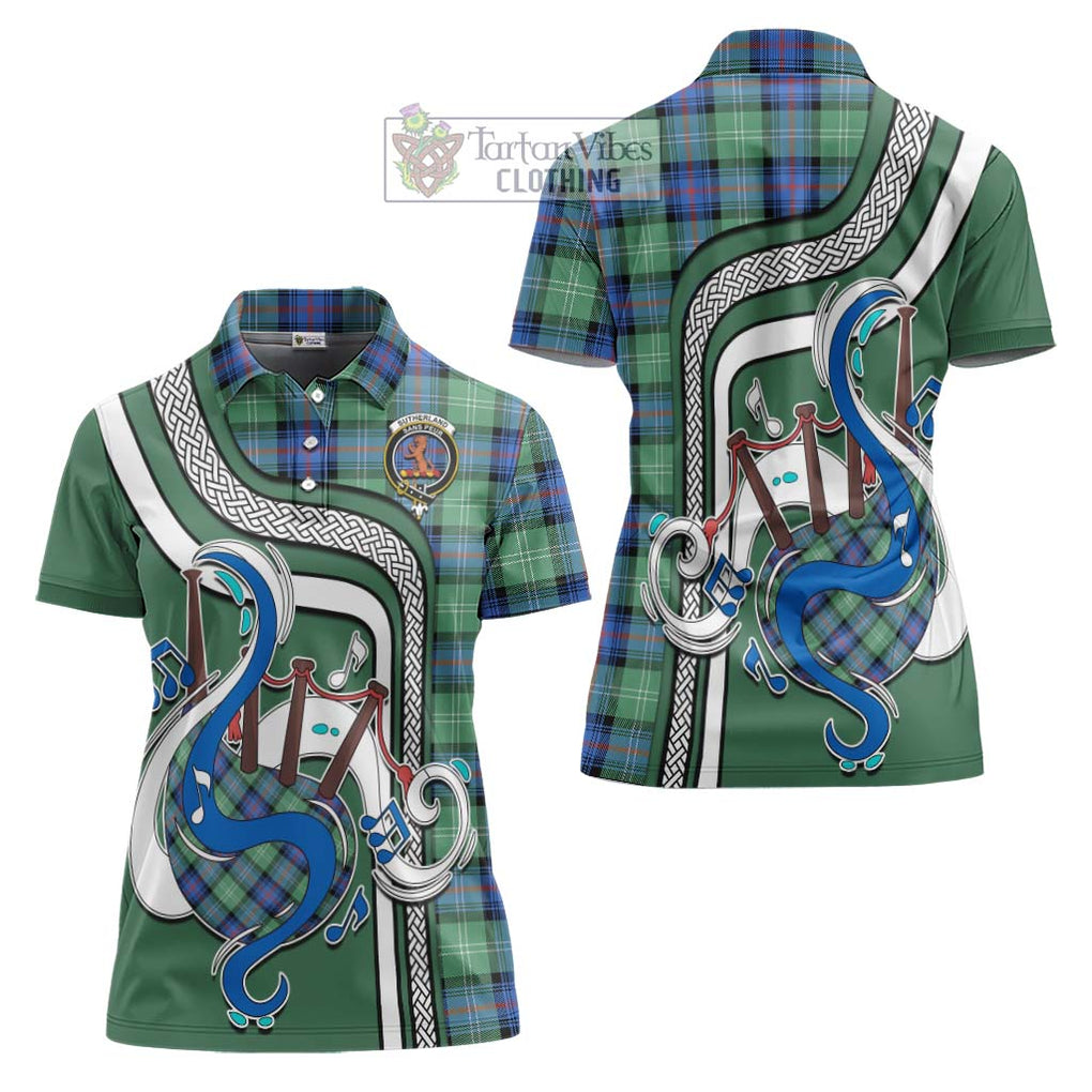 Sutherland Ancient Tartan Women's Polo Shirt with Epic Bagpipe Style Women - Tartanvibesclothing Shop